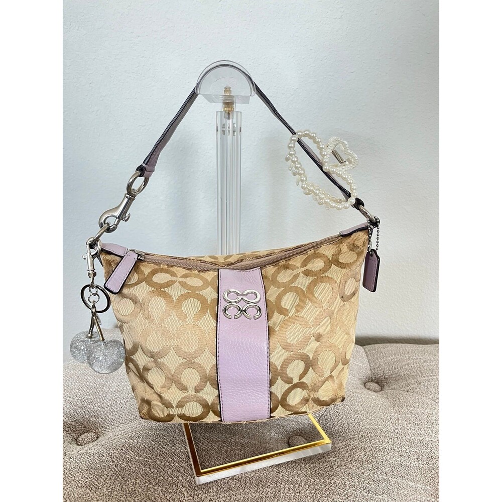 Coach Signature C Monogram Shoulder Bag with lilac Stripe